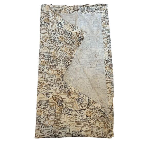Retro Brown Fabric Cloth Shower Curtain Vintage Traveler Passport Stamps 72 x 66 - Picture 3 of 4
